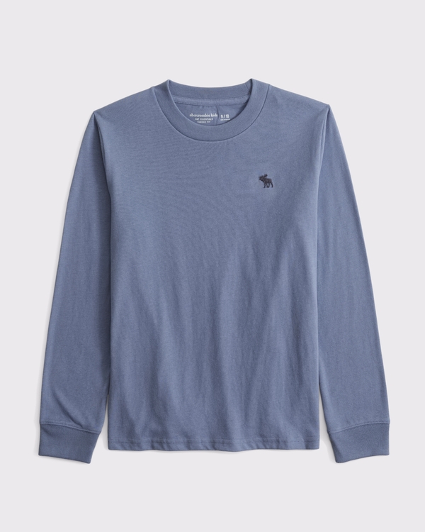 essential long-sleeve icon crew tee, Slate Blue view 1
