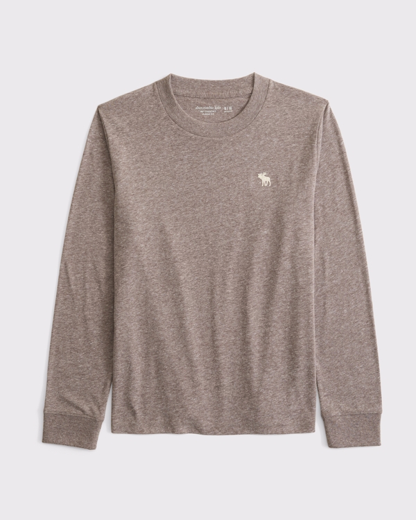 essential long-sleeve icon crew tee, Brown view 1