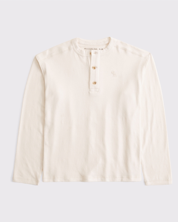 long-sleeve brushed icon henley, Cream view 1