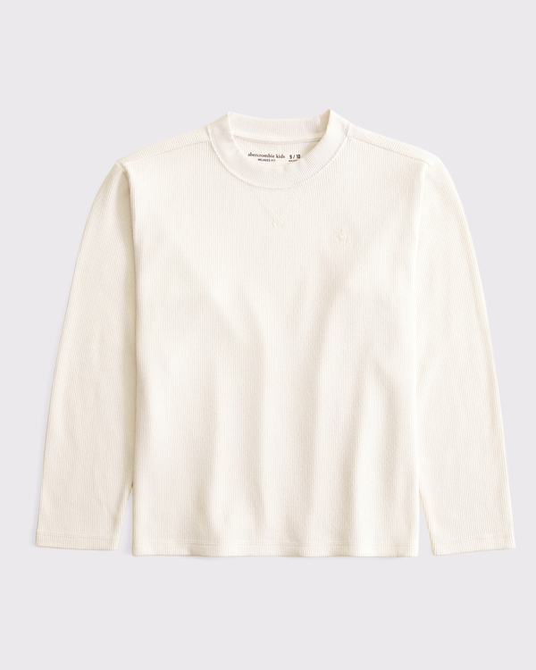 cozy long-sleeve icon waffle crew tee, Cream view 1