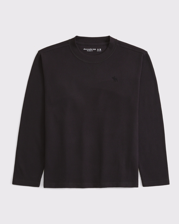 cozy long-sleeve icon waffle crew tee, Charcoal view 1