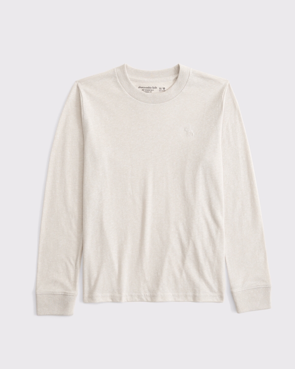 essential long-sleeve icon crew tee, Beige view 1