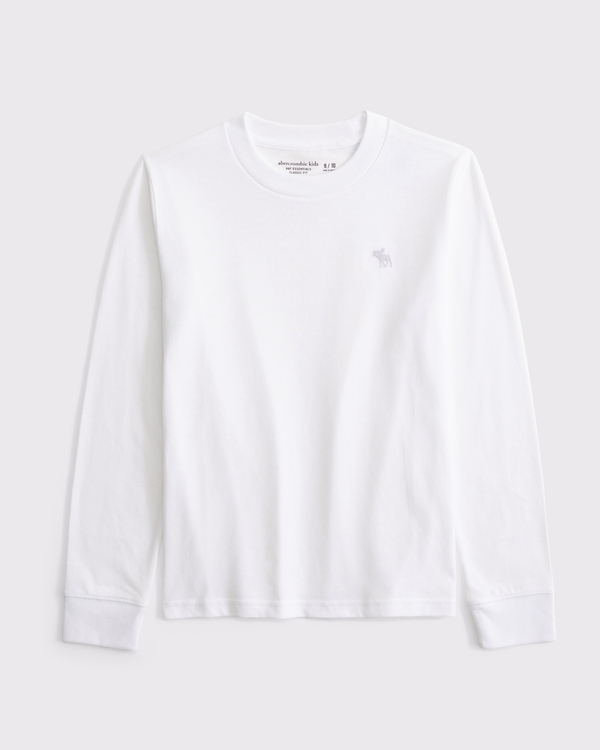 essential long-sleeve icon crew tee, White view 1