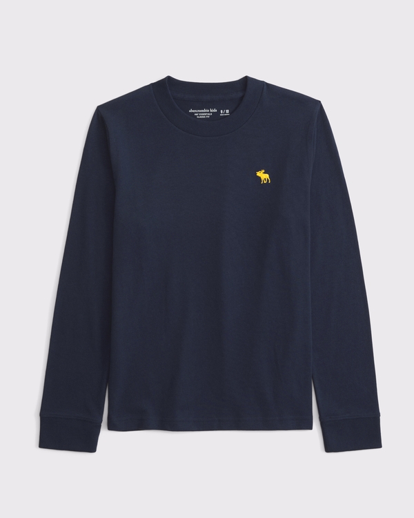 essential long-sleeve icon crew tee, Deep Blue view 1