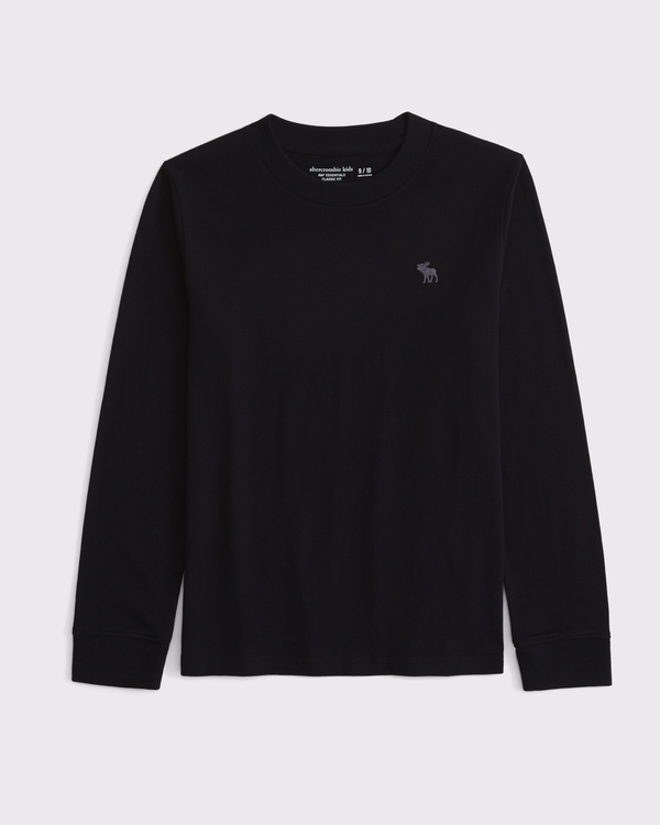 essential long-sleeve icon crew tee, Black view 1