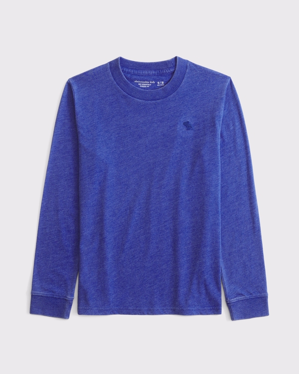 essential washed long-sleeve icon crew tee, Cobalt Blue view 1