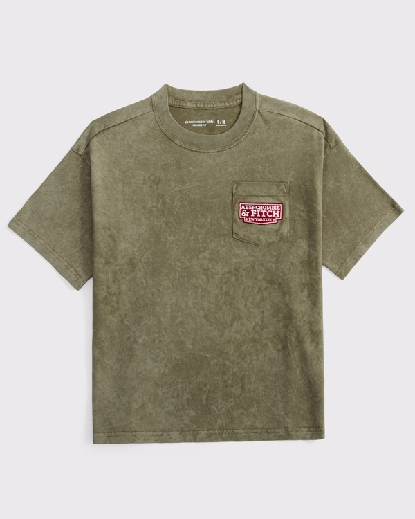 logo patch pocket tee, Olive view 2