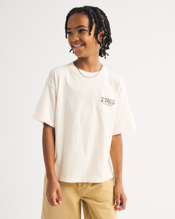 stamped logo pocket tee, Cream view 1