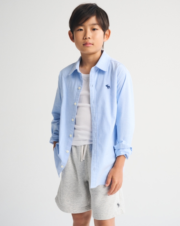 icon long-sleeve oxford button-up shirt, Blue view 1