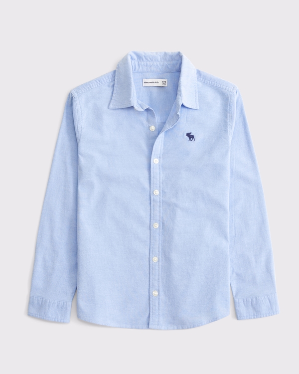 icon long-sleeve oxford button-up shirt, Blue view 2