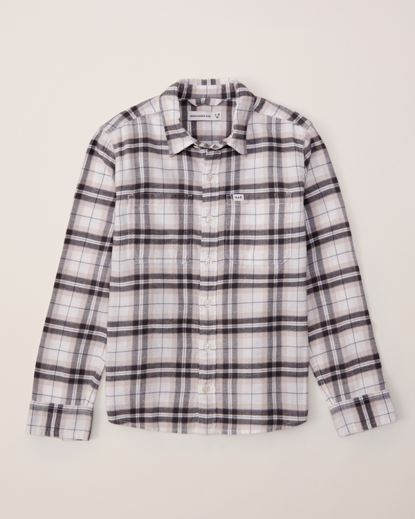 flannel button-up shirt, Grey Plaid