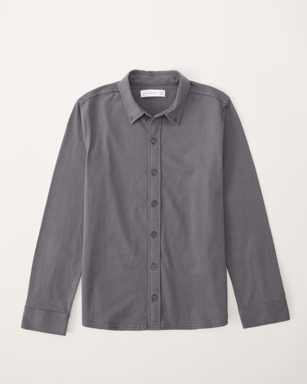 long-sleeve cotton shirt, Dark Grey