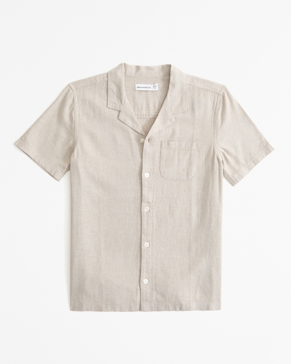 resort short-sleeve linen-blend shirt, Tan