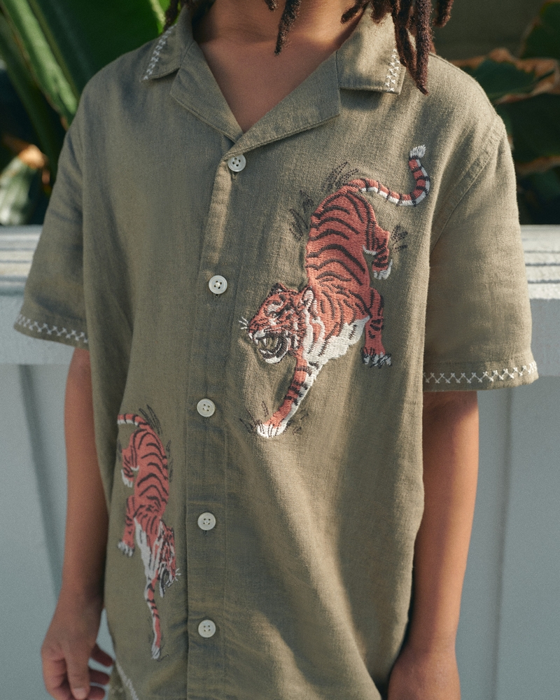 resort short-sleeve linen-blend shirt