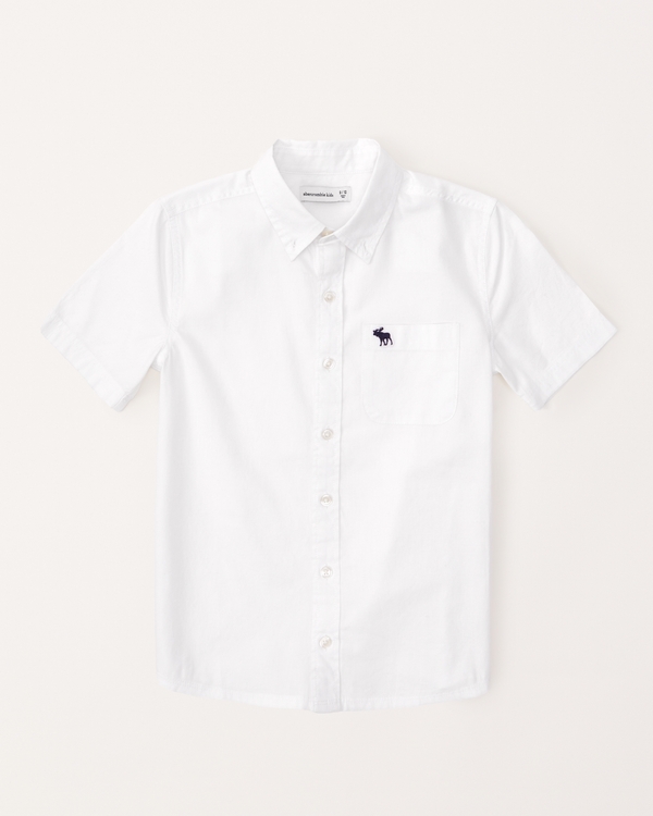 woven short-sleeve icon shirt, White