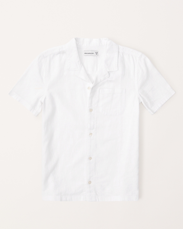 resort short-sleeve linen-blend shirt, White