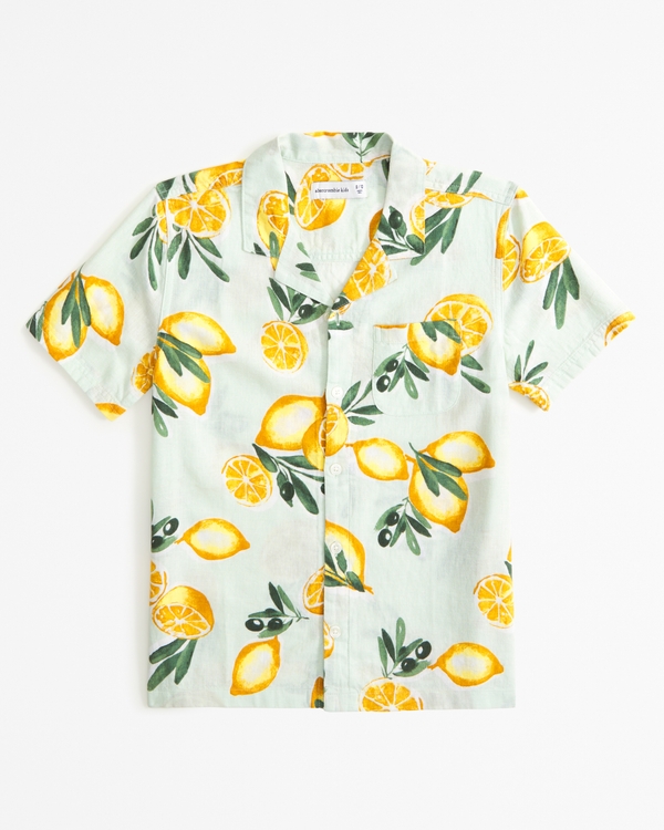 resort short-sleeve linen-blend shirt, Lemon Pattern