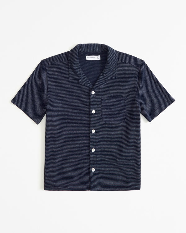 button-through knit shirt, Navy
