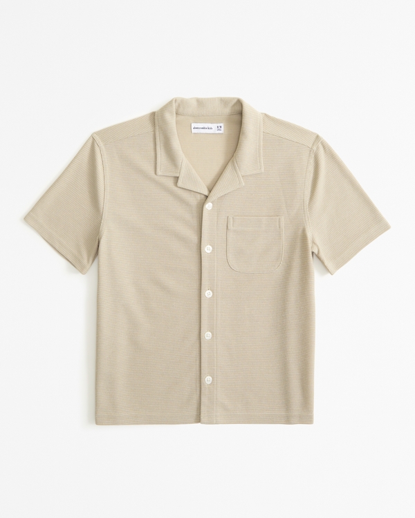 button-through knit shirt, Tan
