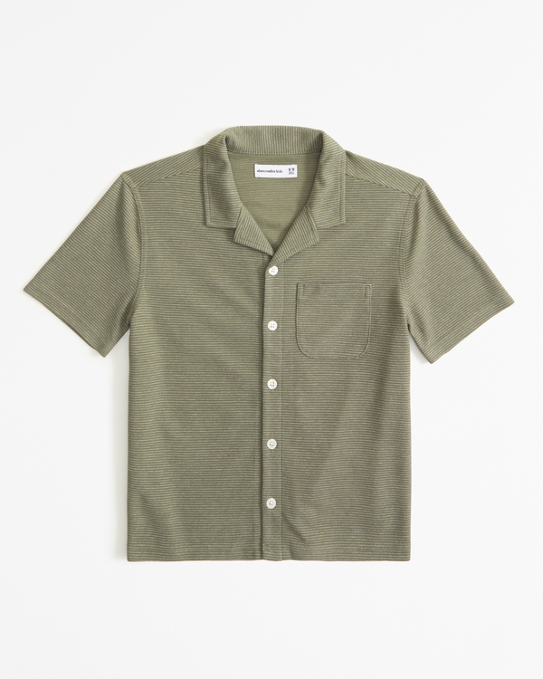 button-through knit shirt, Olive