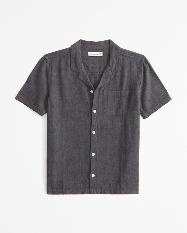 resort short-sleeve linen-blend shirt, Dark Grey