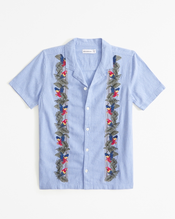 resort short-sleeve linen-blend shirt, Blue