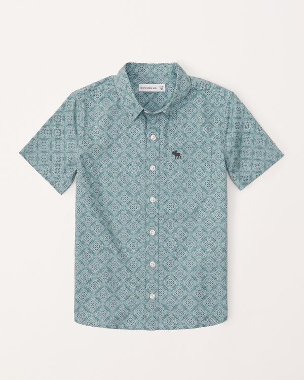 camisa de punto manga corta con ícono, Green Pattern