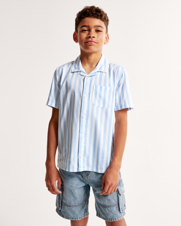 resort short-sleeve shirt, Blue Stripe