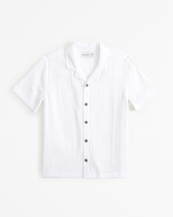 resort short-sleeve gauzy shirt, White