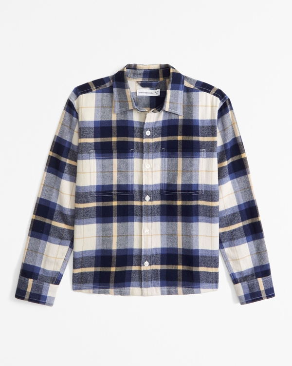 flannel button-up shirt, Blue Plaid