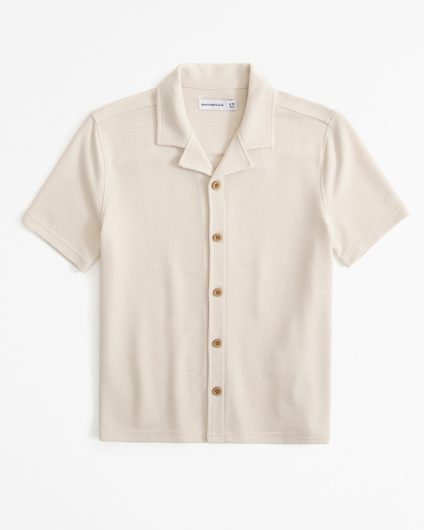 button-through knit shirt, Oatmeal