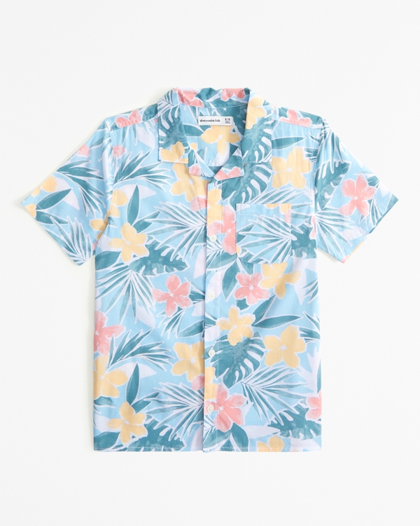 resort short-sleeve shirt, Blue Floral