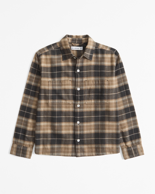 flannel button-up shirt, Brown Plaid