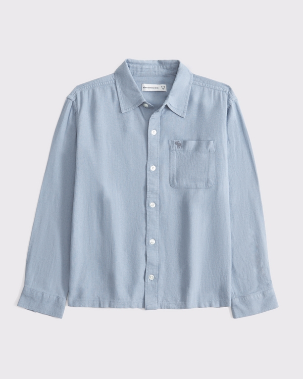 long-sleeve linen-blend icon shirt, Blue view 1