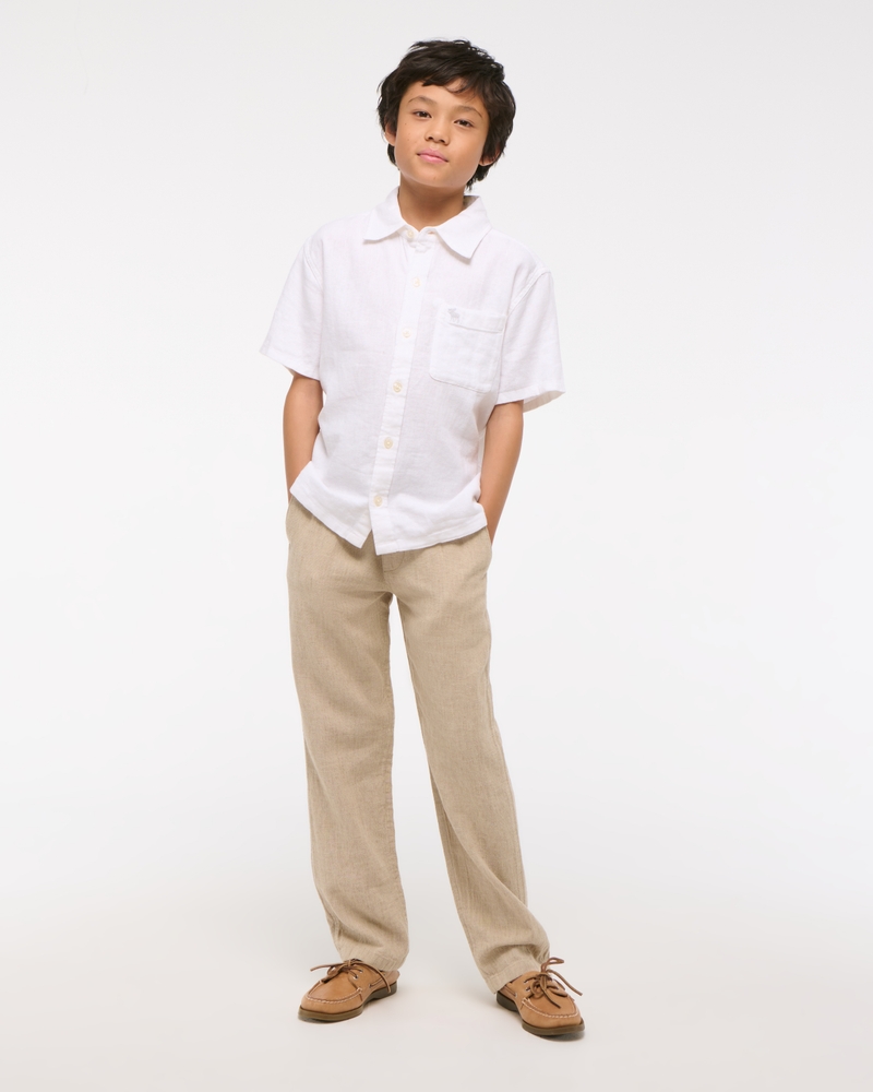 short-sleeve linen-blend icon shirt