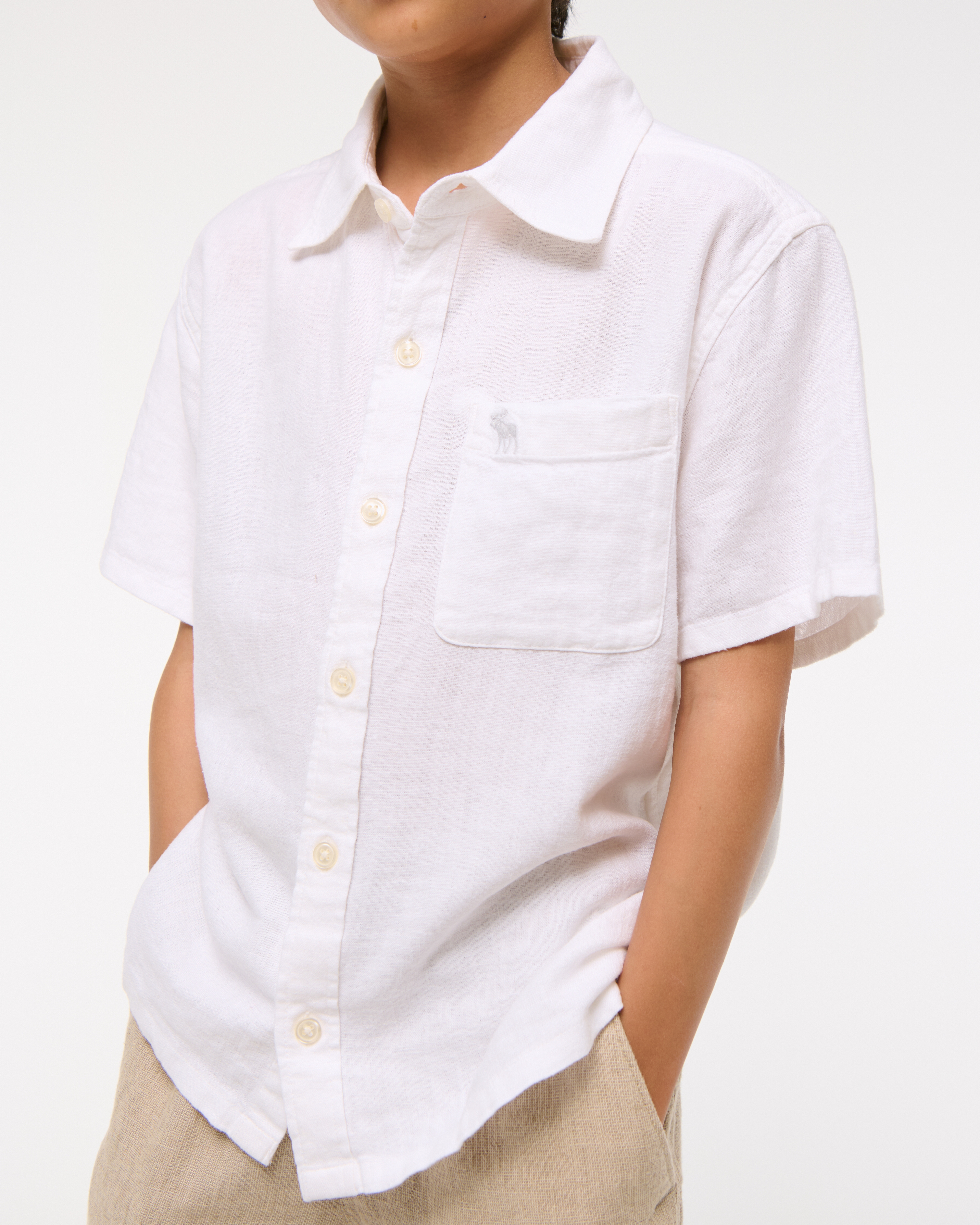 boys short-sleeve linen-blend icon shirt | boys tops