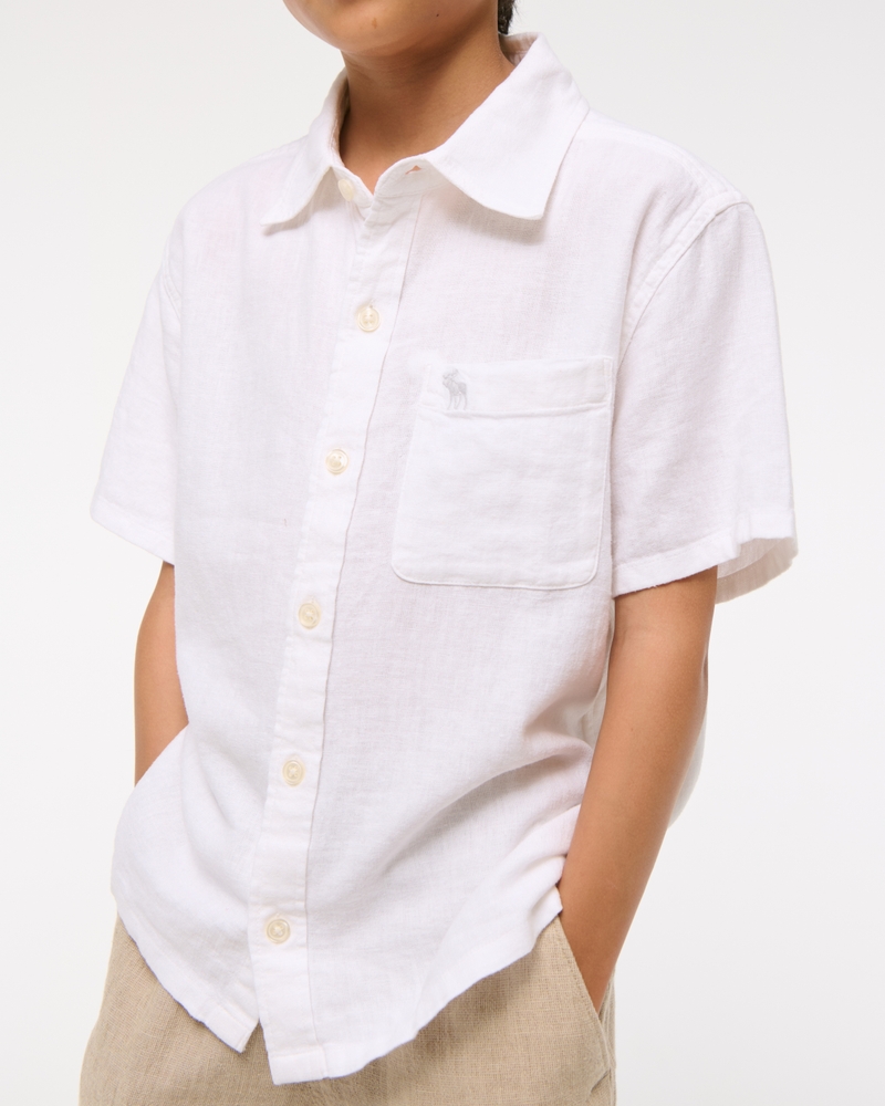 short-sleeve linen-blend icon shirt