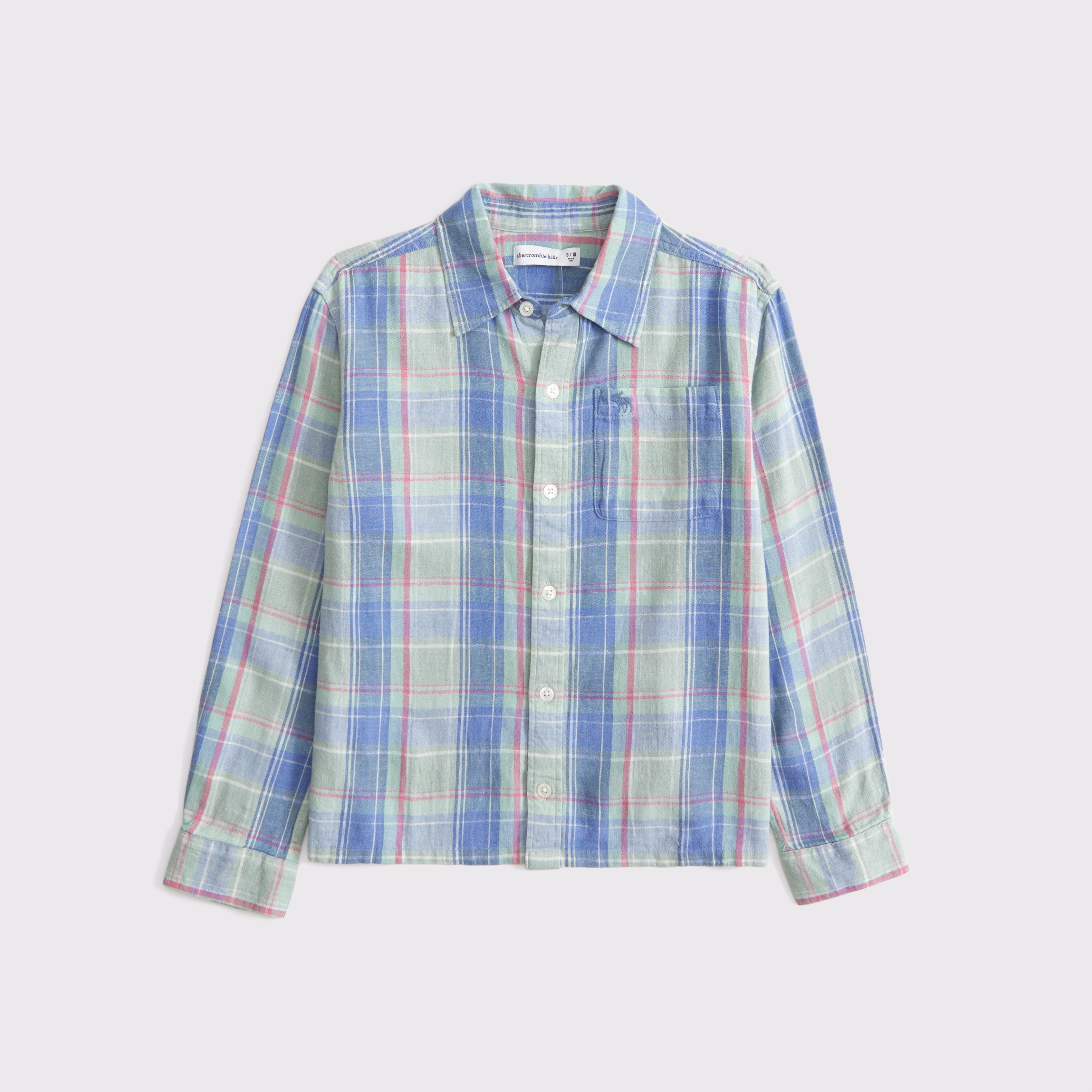 Abercrombie & Fitch Kids' Long-sleeve Linen-blend Icon Shirt In Blue