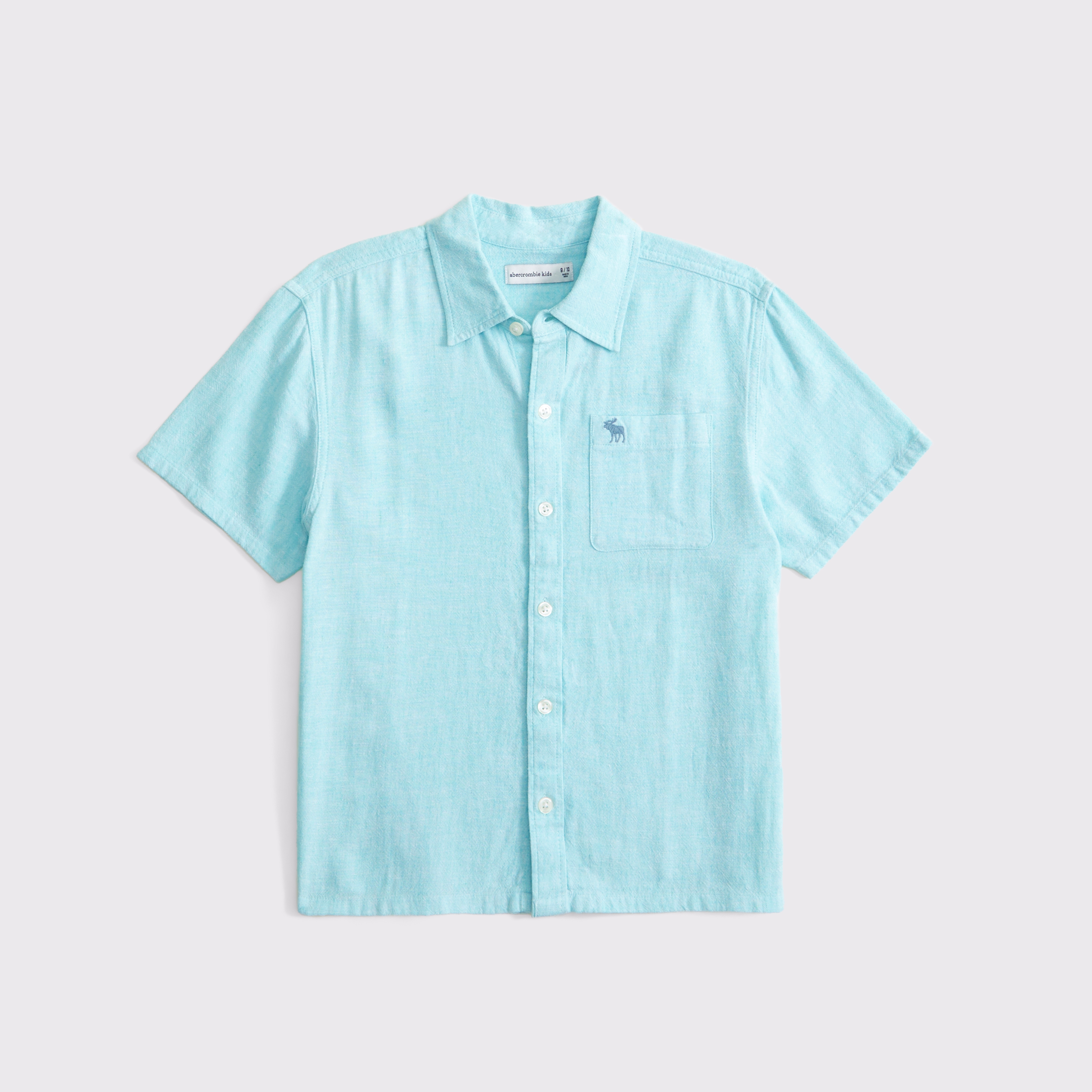 Abercrombie & Fitch Kids' Short-sleeve Linen-blend Icon Shirt In Blue