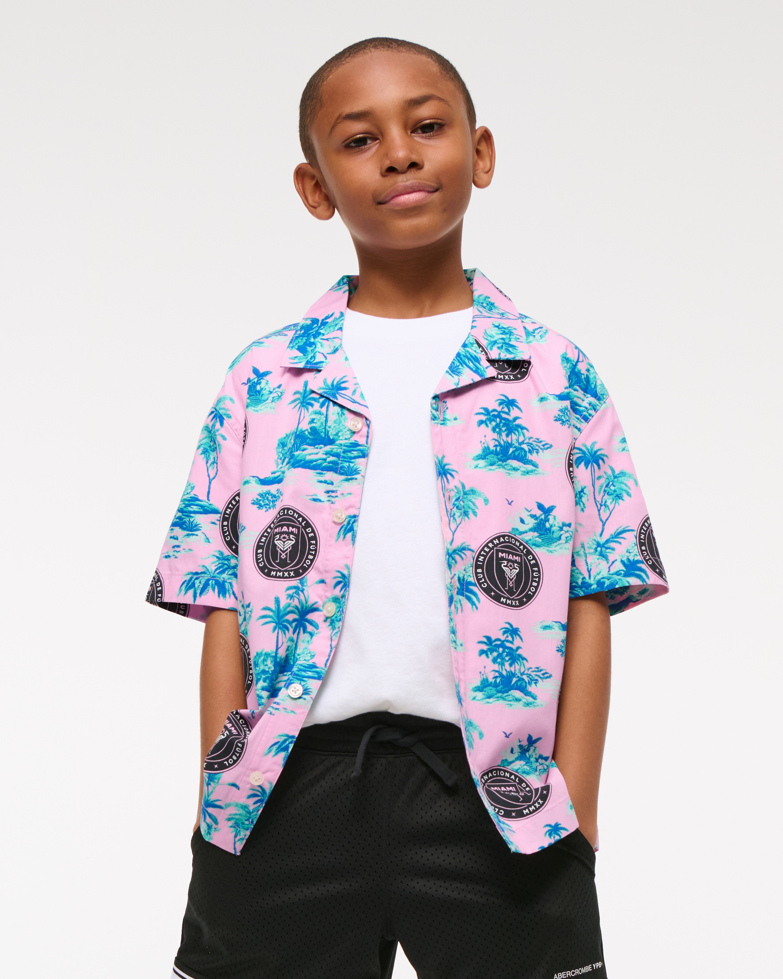 Abercrombie & Fitch Kids' Inter Miami Cf Short-sleeve Poplin Shirt In Multi