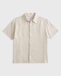 textural short-sleeve linen-blend shirt