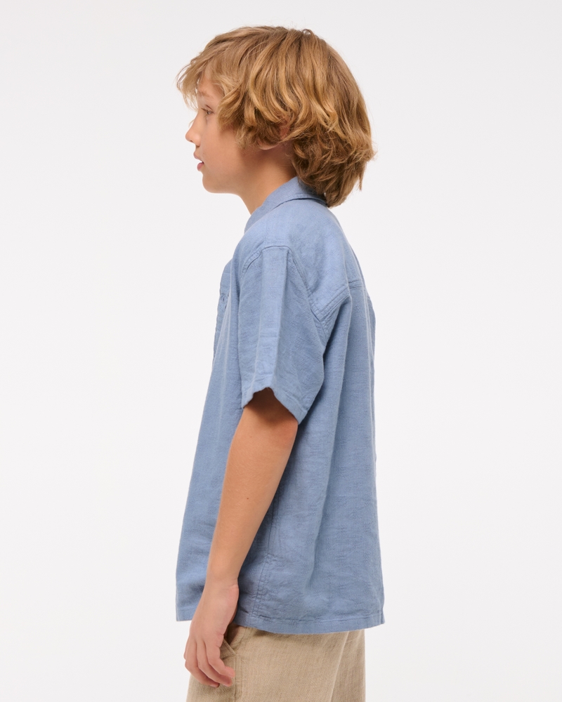 textural short-sleeve linen-blend shirt