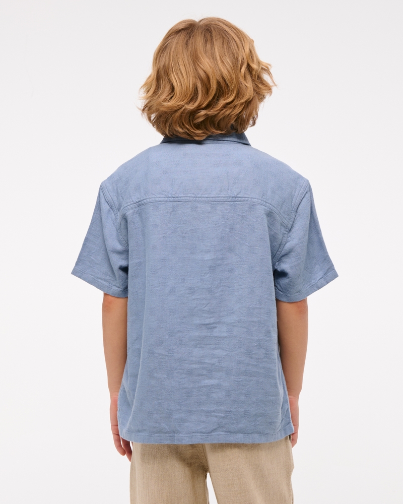 textural short-sleeve linen-blend shirt
