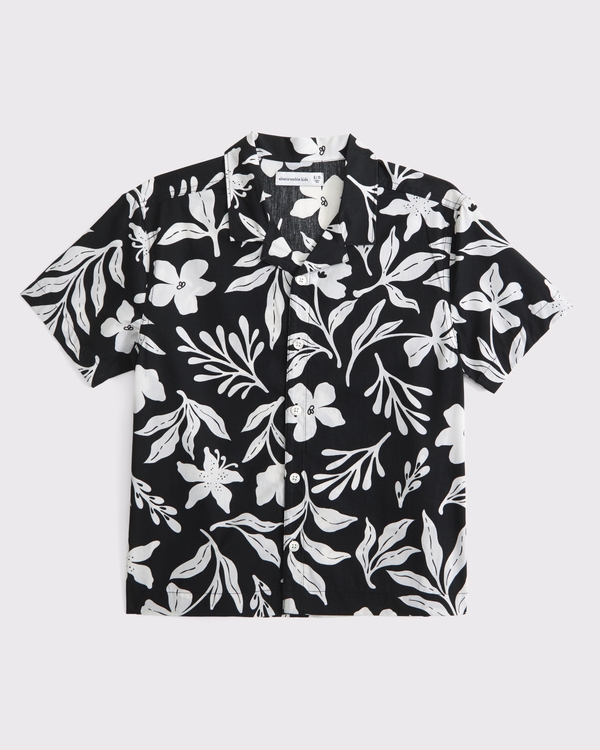 resort short-sleeve poplin shirt, Black Floral view 2
