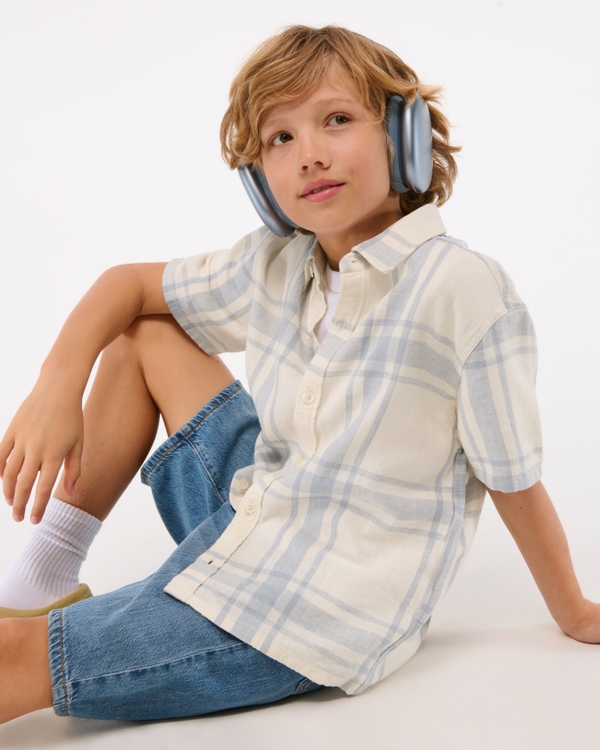 short-sleeve linen-blend shirt