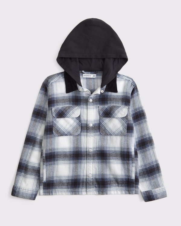 hooded shirt jacket, White Plaid view 1