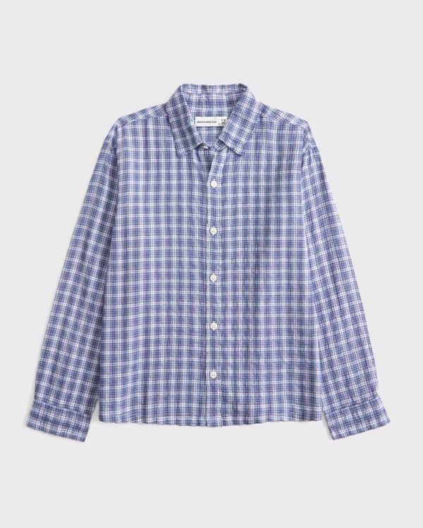 long-sleeve textured poplin shirt, Blue Pattern view 1