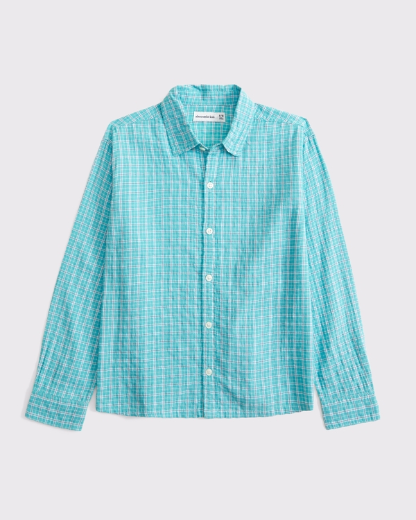 long-sleeve textured poplin shirt, Aqua Pattern view 1