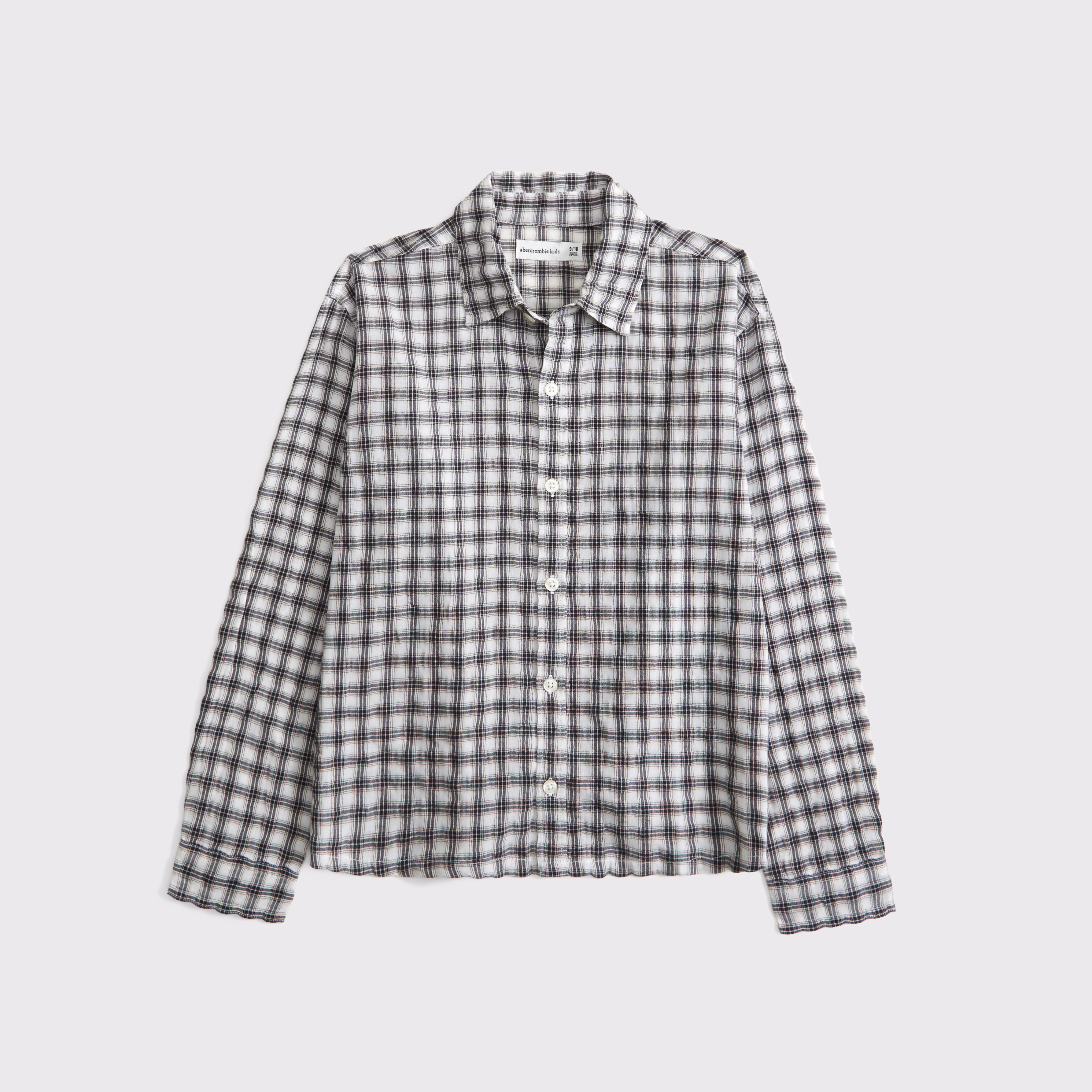 Abercrombie & Fitch Kids' Long-sleeve Textured Poplin Shirt In Gray