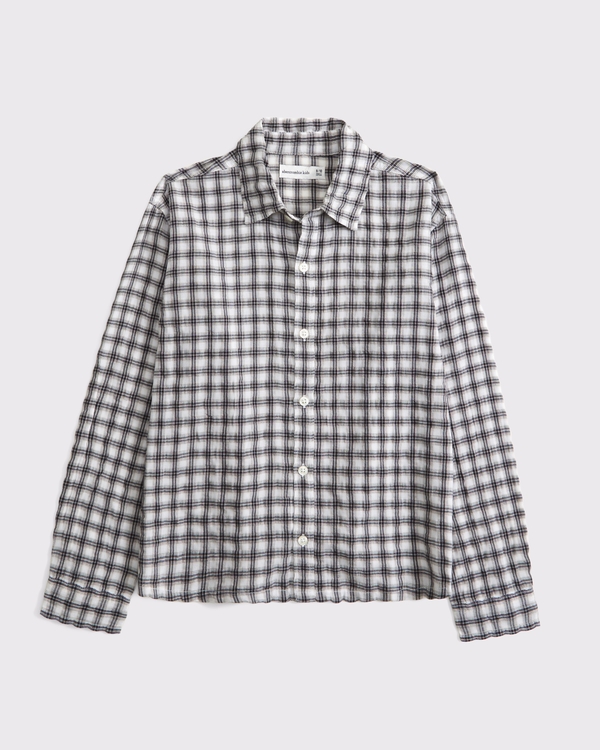long-sleeve textured poplin shirt, Cream Pattern view 1
